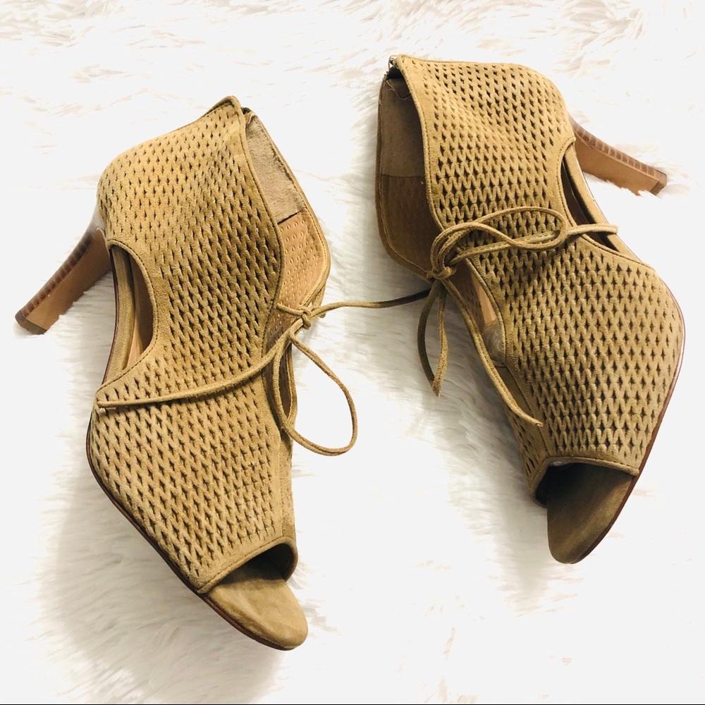 Audrey Brooke Perforated Suede Peep Toe Booties
